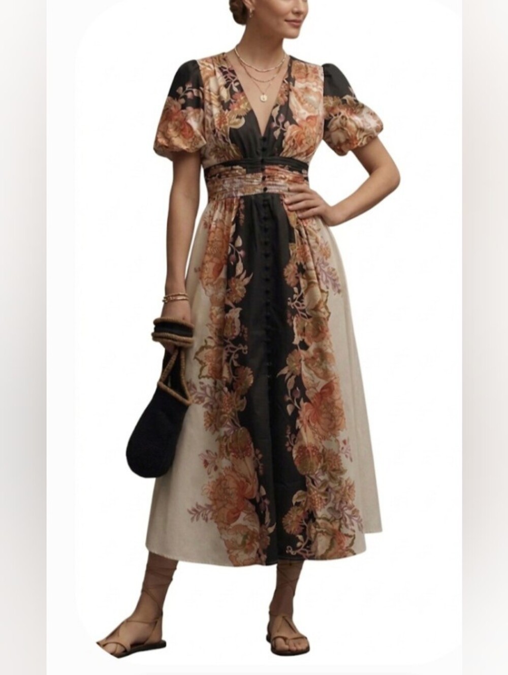 Anthropologie Katerina Button-Front Floral Maxi Dress -Size M